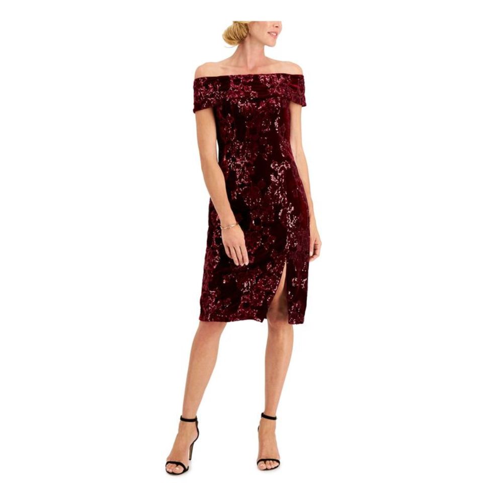 ADRIANNA PAPELL Womens Red Lined Short Sleeve Knee Length Evening Sheath Dress 6